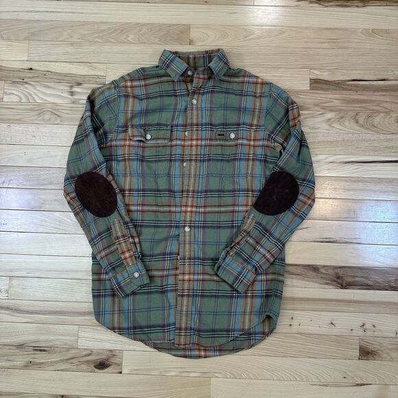 VTG 80's Polo Ralph Lauren Outdoorsman Leather Elbow LongSleeve Button Shirt - S - Picture 1 of 6